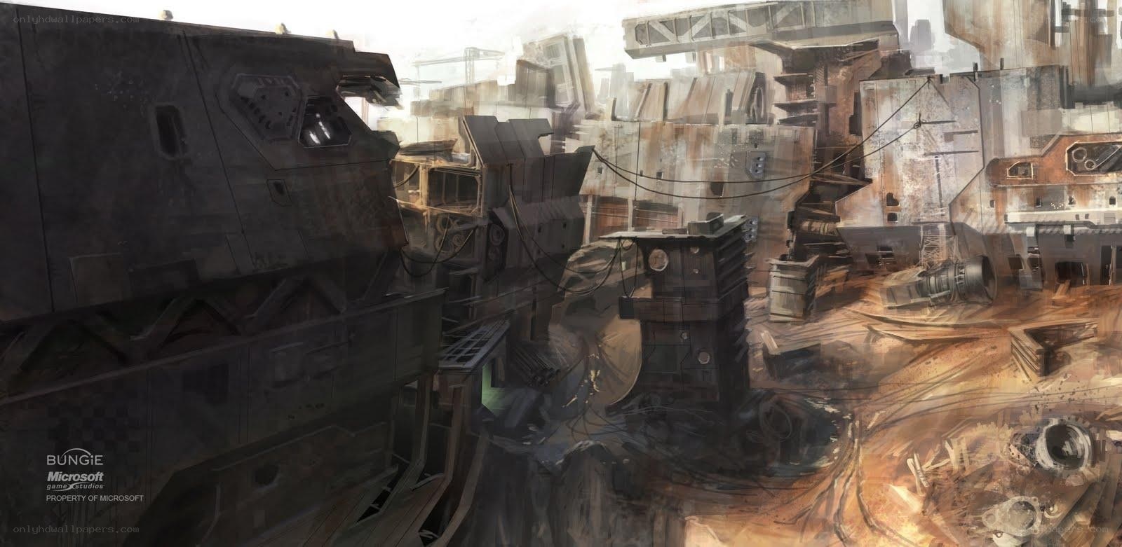 ruined industrial facility concept art