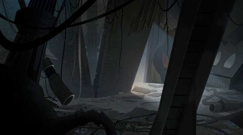 ruined industrial interior