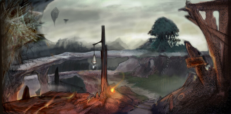 ruined landscape with lantern