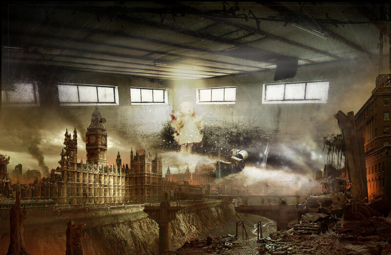 Ruined London Cityscape — Brown, Apocalyptic, Night