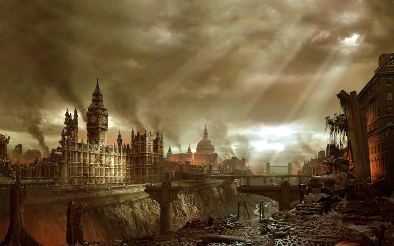 Ruined London Cityscape — Brown, Apocalyptic