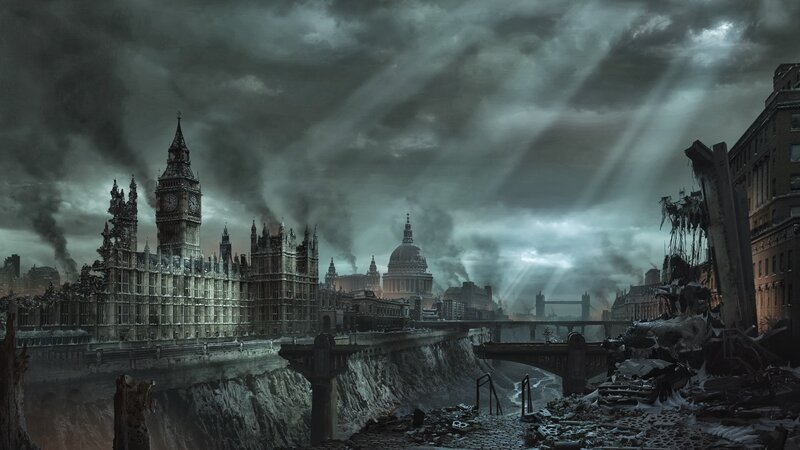 Ruined London Cityscape — Gray, Dramatic