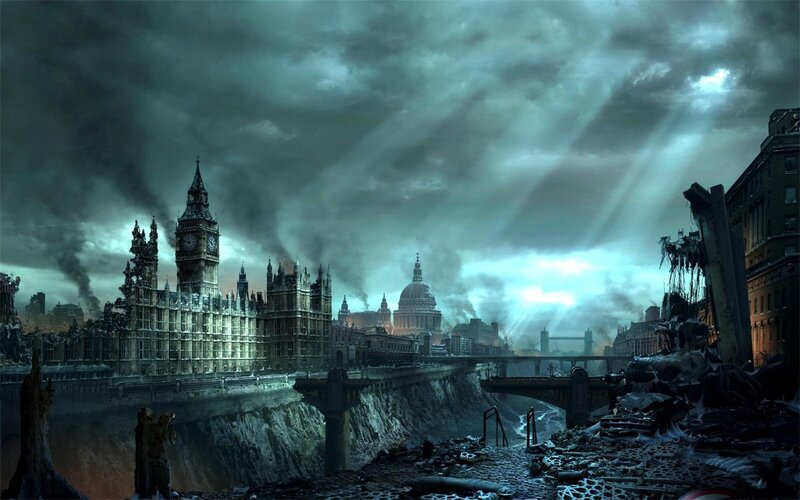 Ruined London Cityscape — Gray