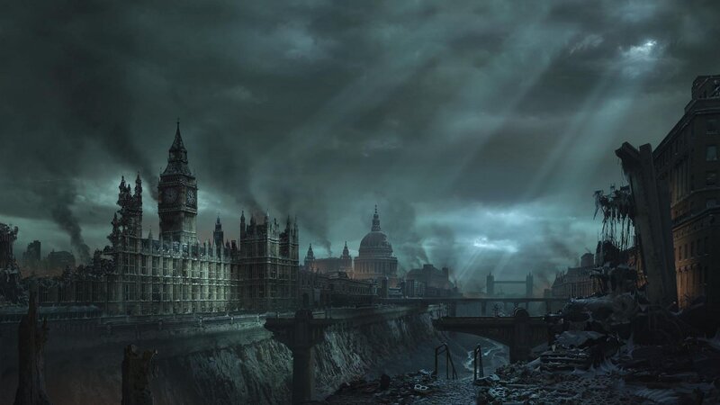 Ruined London Skyline — Gray, Dramatic