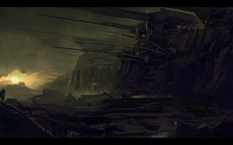 ruined mech in wasteland
