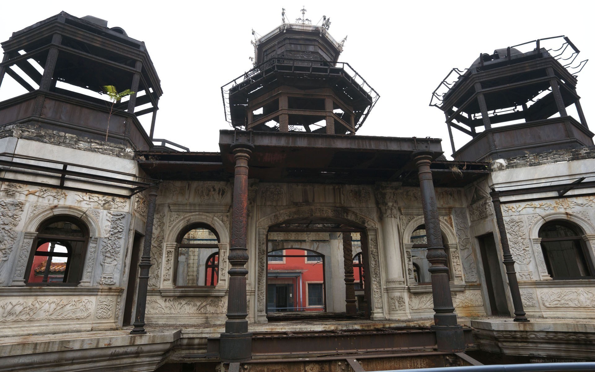 ruined ornate building facade