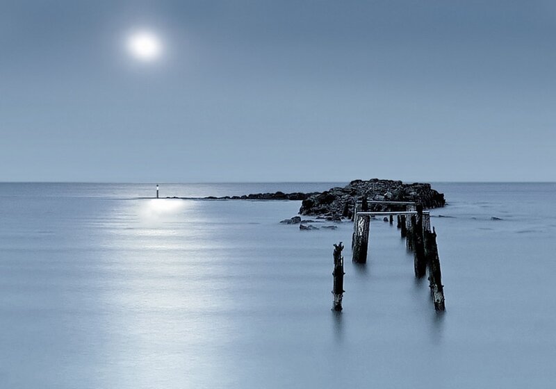 Ruined Pier at Night — Blue