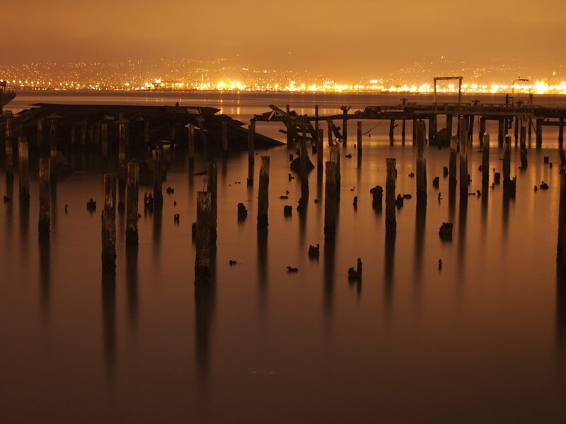 Ruined Pier at Night — Orange