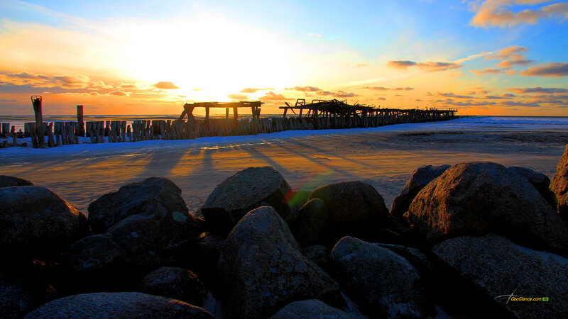 Ruined Pier at Sunset — Blue, Dramatic