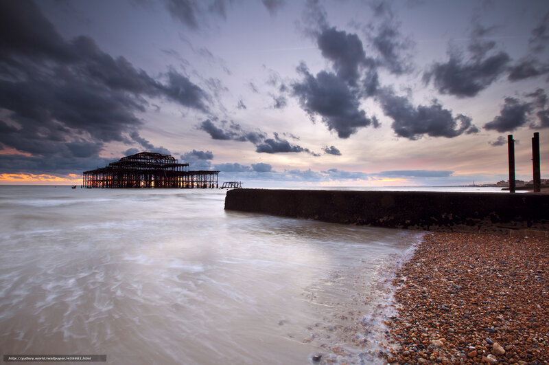 Ruined Pier at Sunset — Gray, Dramatic