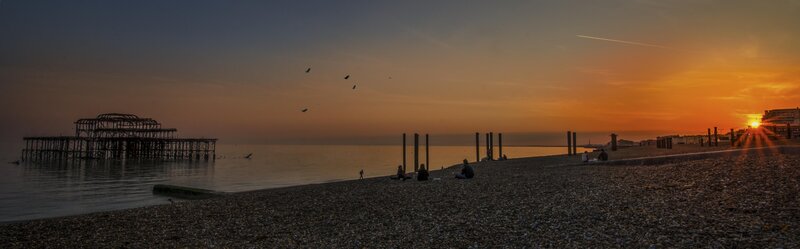 Ruined Pier at Sunset — Orange, Serene