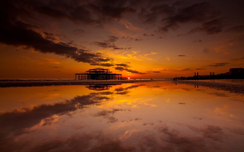 Ruined Pier at Sunset — Orange