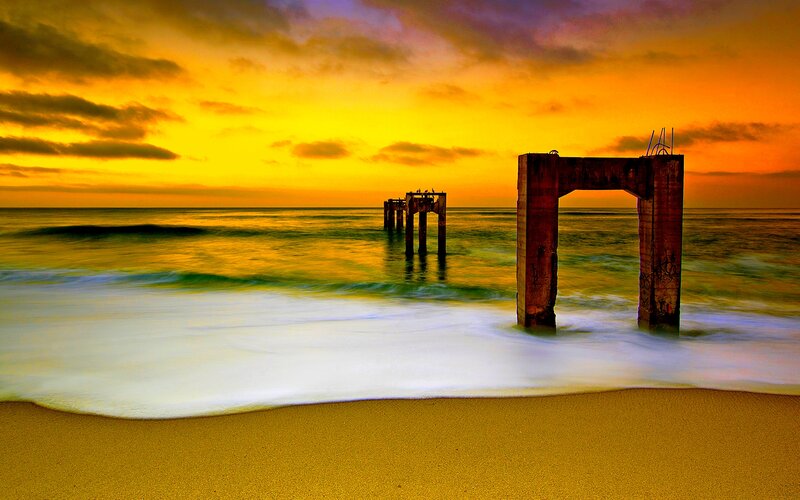 Ruined Pier at Sunset — Yellow