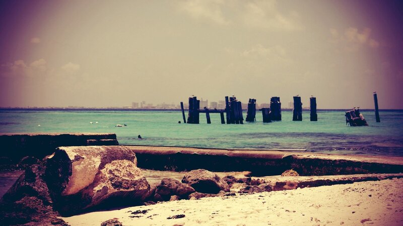 Ruined Pier in Ocean — Blue, Serene
