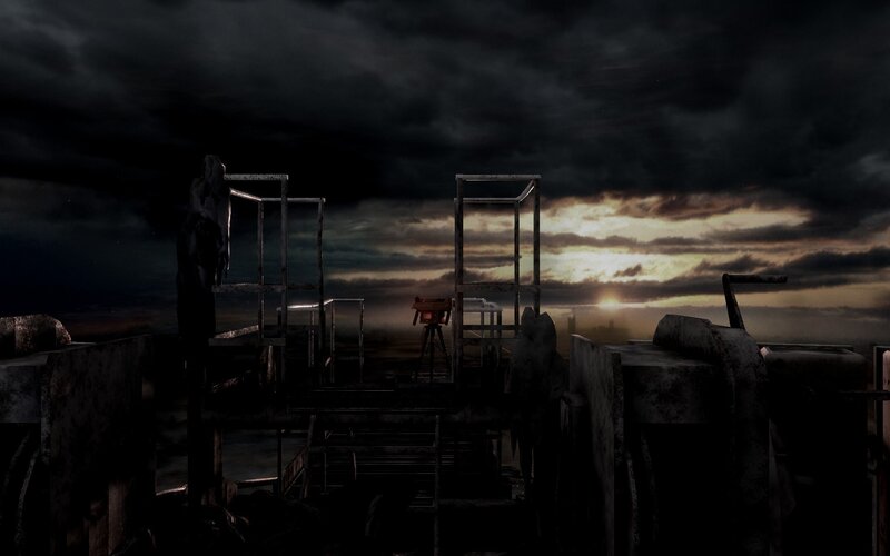 Ruined Platform at Sunset — Black