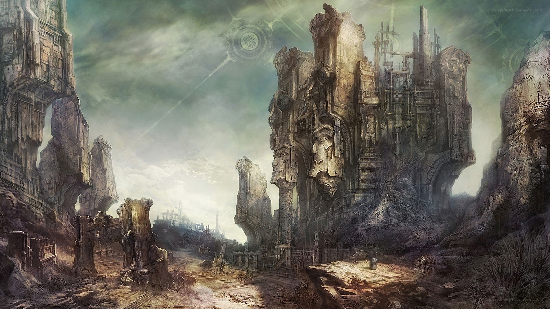 ruined sci-fi cityscape