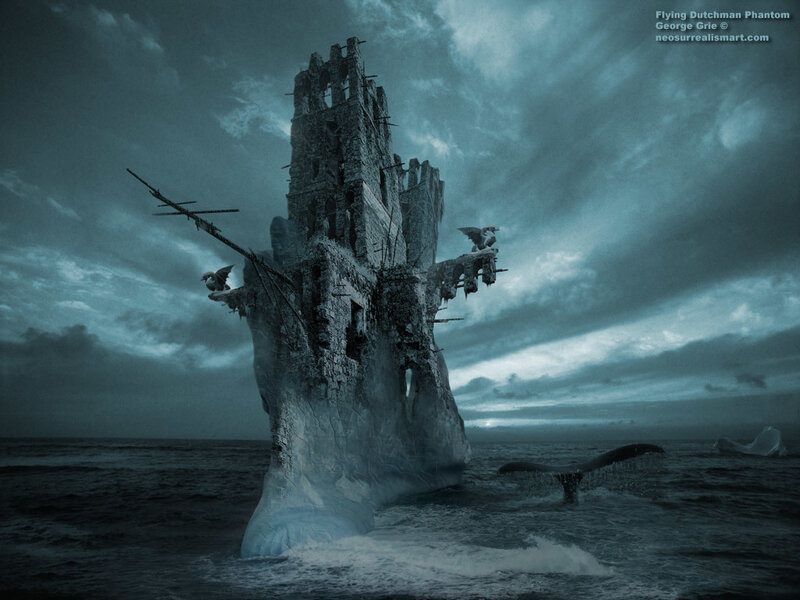 Ruined Ship in Ocean — Blue