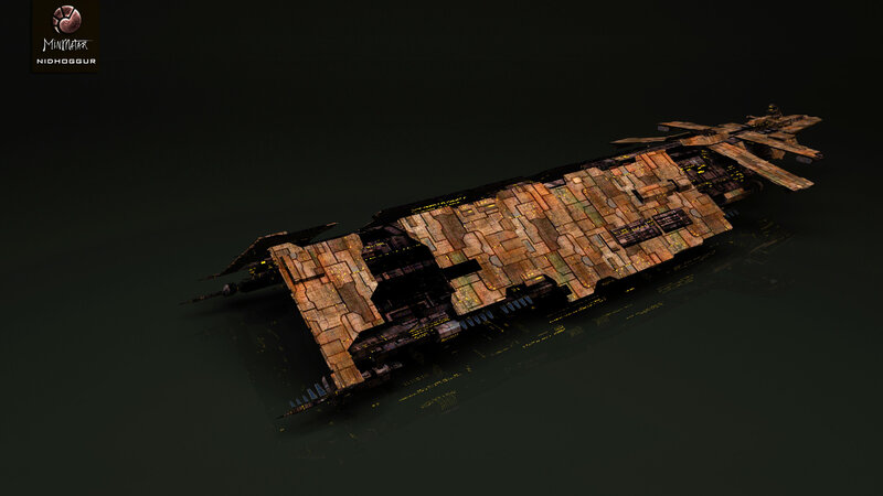 ruined spaceship in dark water