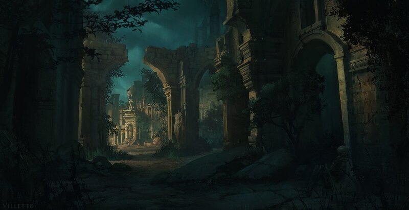Ruined Stone Arches — Green, Dark