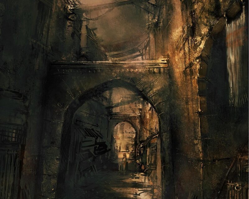 ruined stone archway corridor