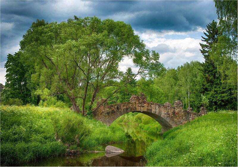 Ruined Stone Bridge — Green, Dramatic