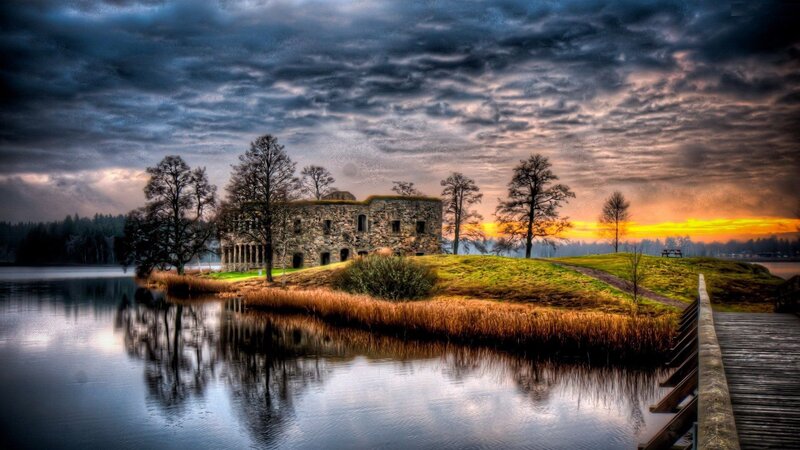 Ruined Stone Building — Blue, Dramatic, Sunset
