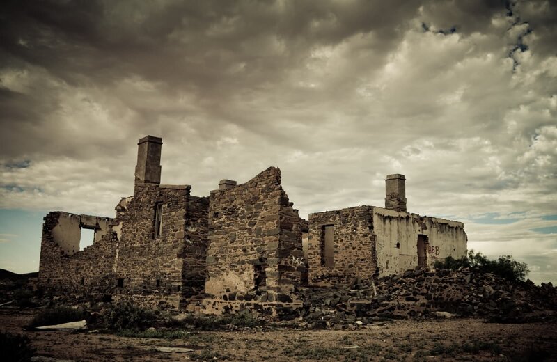 Ruined Stone Building — Brown, Dramatic, Photograph