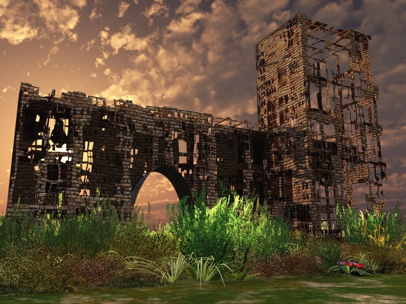 Ruined Stone Building — Brown, Dramatic