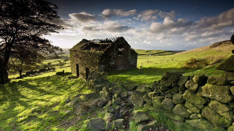 Ruined Stone Building — Green, Dramatic, Afternoon, Photograph, Tree, Stone Wall