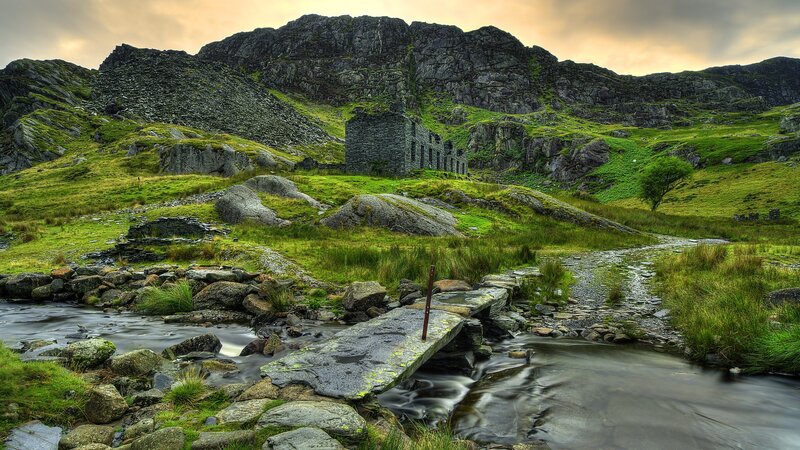 Ruined Stone Building — Green, Dramatic, Sunset, Photograph