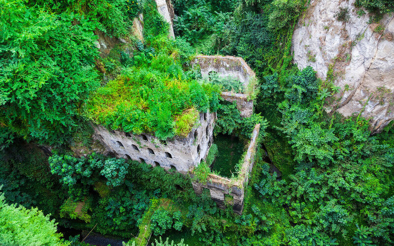 Ruined Stone Building — Green, Overgrown, Afternoon, Photograph, Forest