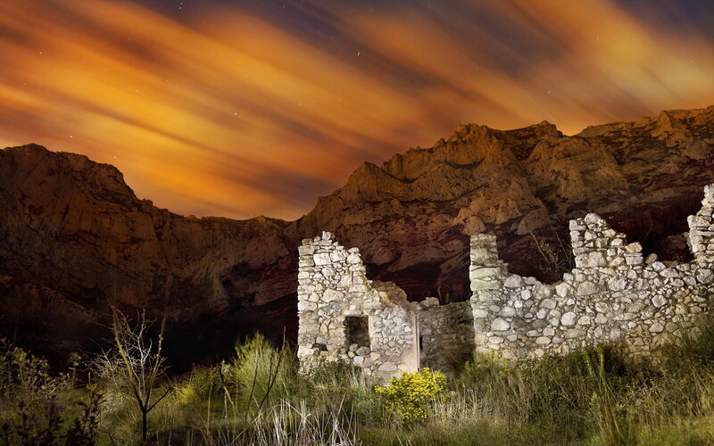 Ruined Stone Building — Orange, Dramatic