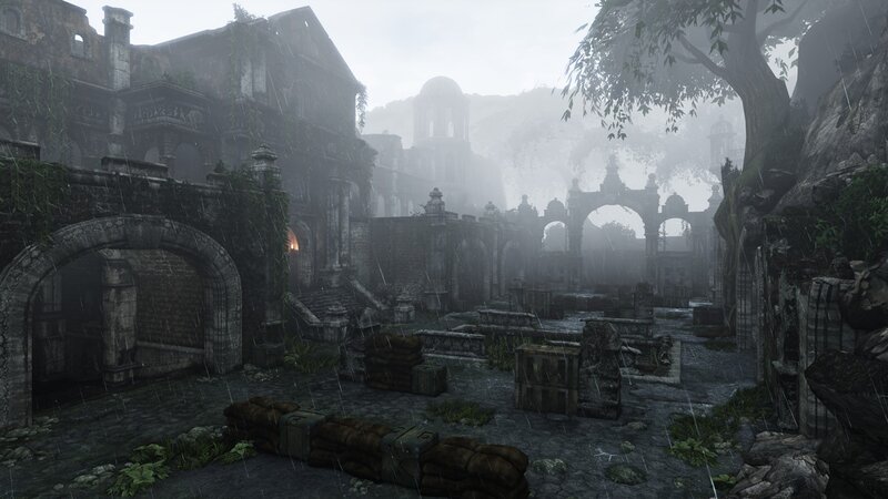 Ruined Stone Buildings — Gray, Dreary, Misty