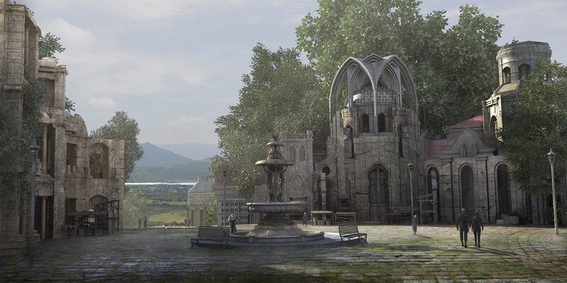 Ruined Stone Buildings — Gray, Serene