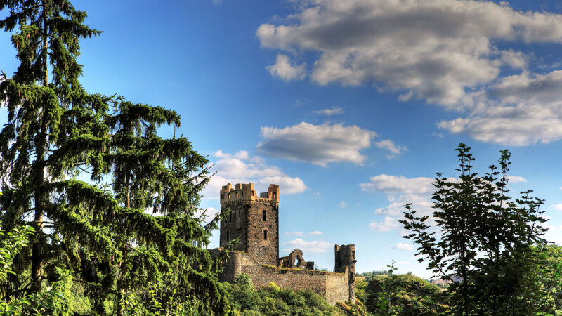 Ruined Stone Castle — Blue, Serene, Afternoon
