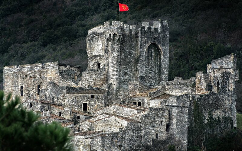 Ruined Stone Castle — Gray, Dramatic, Photograph, Flag