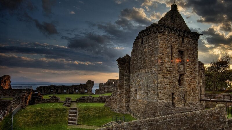 Ruined Stone Castle — Gray, Dramatic, Sunset, Photograph