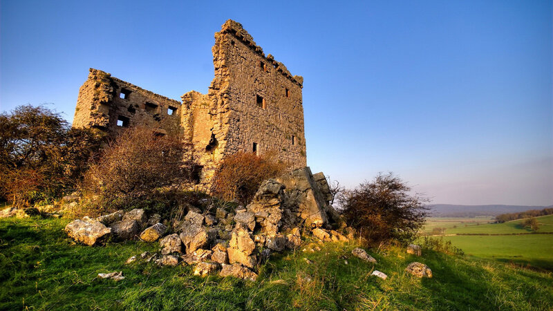 Ruined Stone Castle — Green, Serene, Afternoon, Photograph, Grass