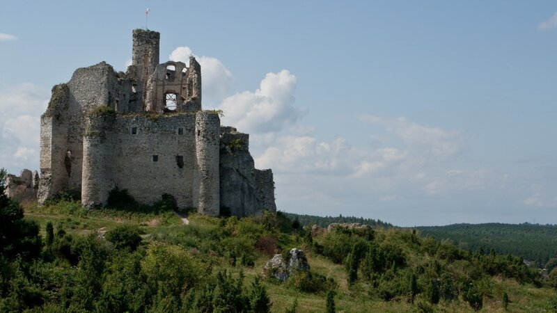 Ruined Stone Castle — Green, Serene, Afternoon, Photograph, Hill