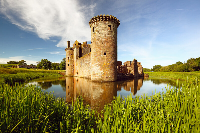Ruined Stone Castle — Green, Serene, Afternoon, Photograph, Moat, Grass