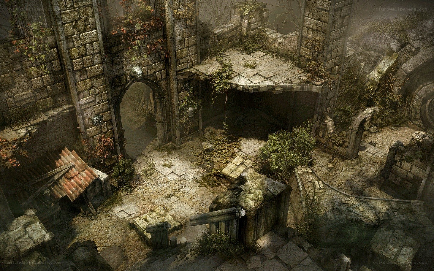 ruined stone courtyard