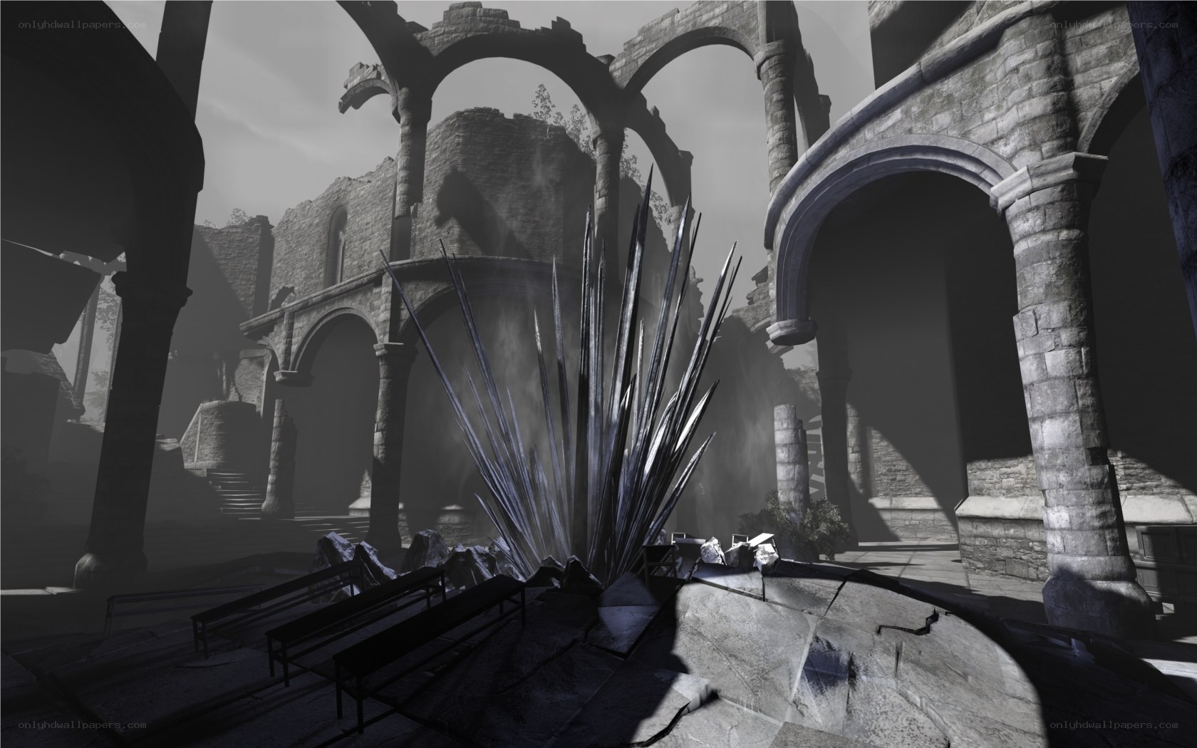 ruined stone courtyard