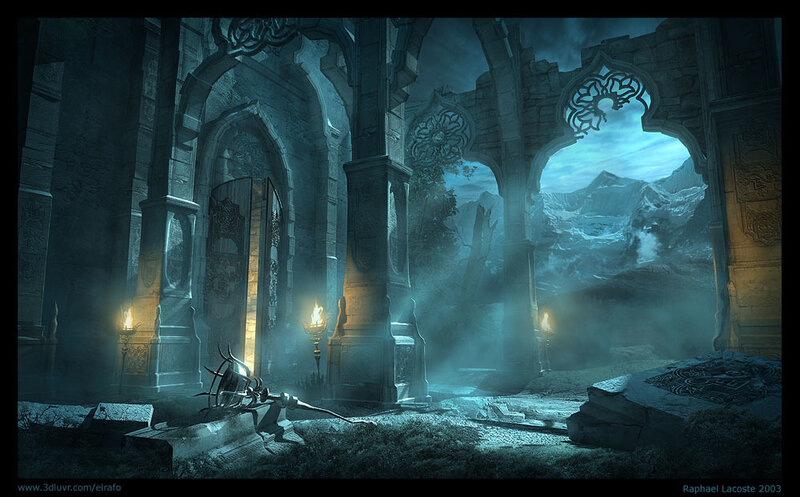 Ruined Stone Hall — Blue, Dramatic, Night