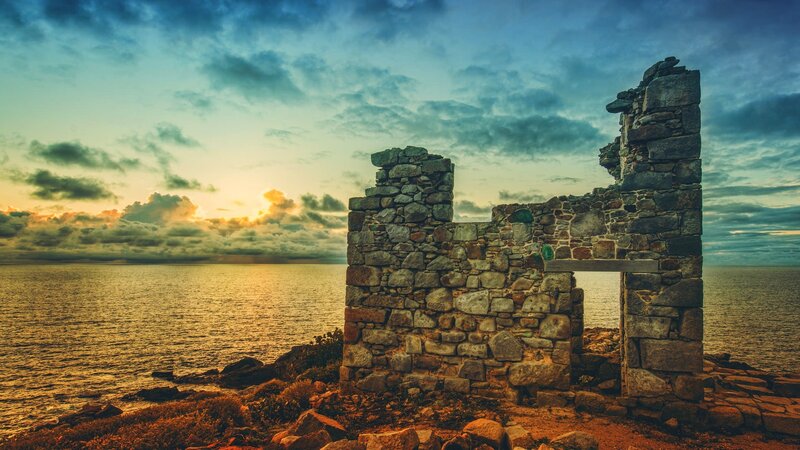 Ruined Stone Structure — Blue, Dramatic