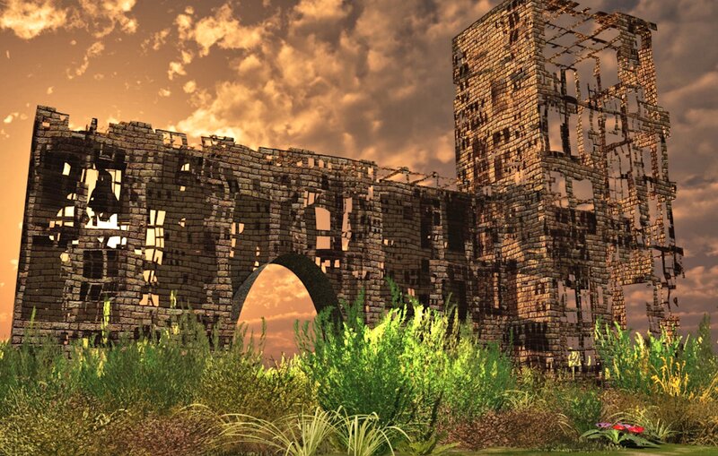 Ruined Stone Structure — Brown, Dramatic