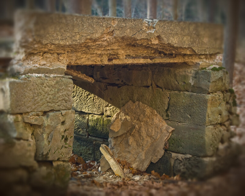 ruined stone structure in forest