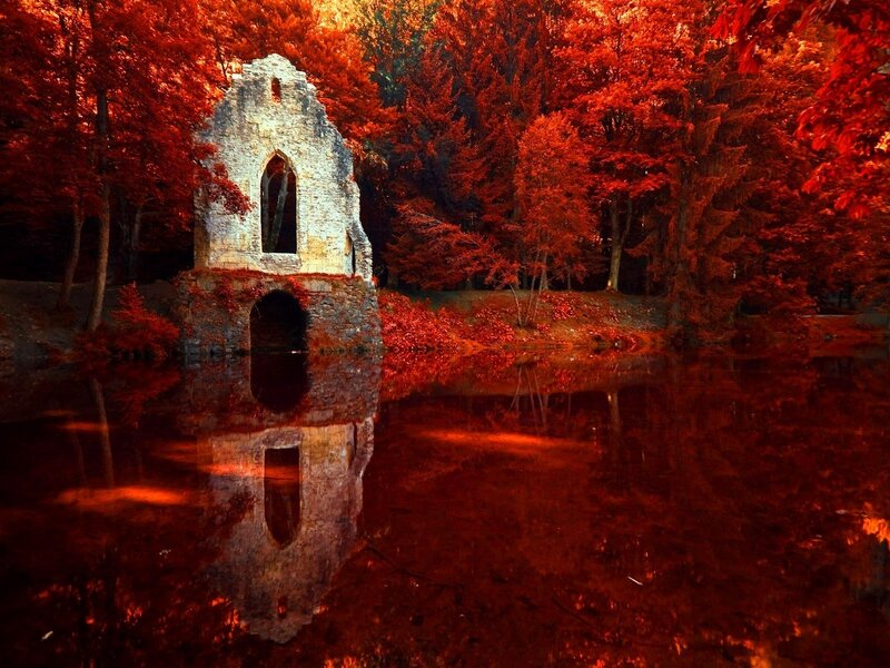 Ruined Stone Structure — Red, Dramatic