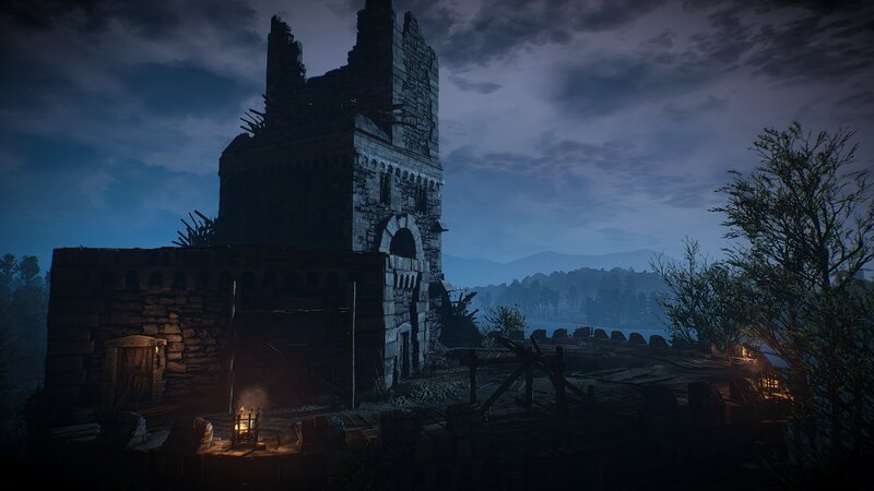 Ruined Stone Tower — Blue, Dark, Ominous, Night