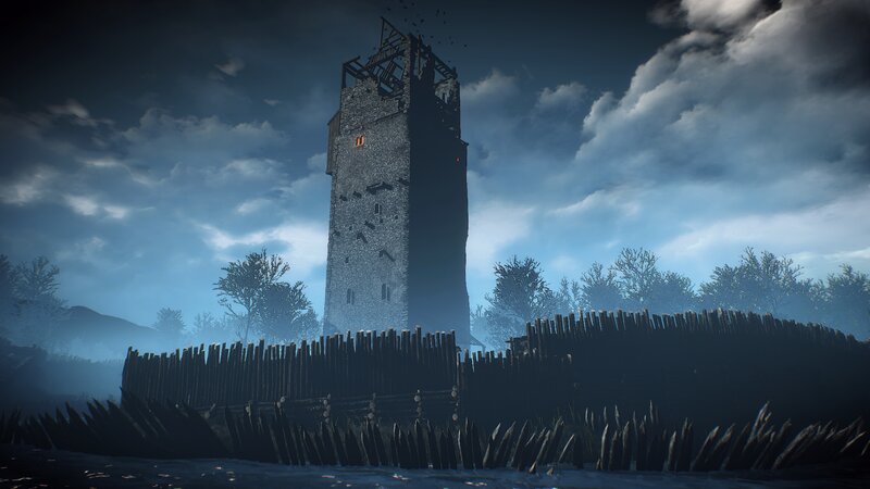 Ruined Stone Tower — Blue, Dark, Ominous