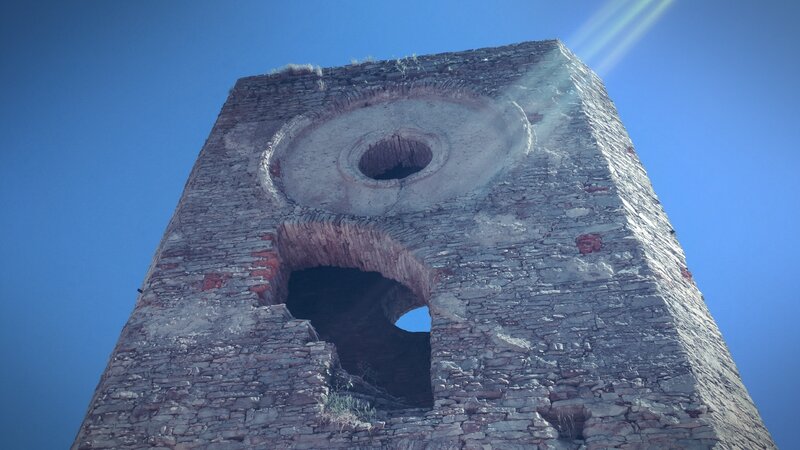 Ruined Stone Tower — Blue, Dramatic, Afternoon